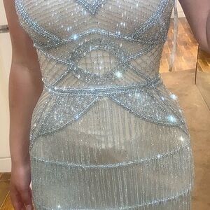 Max Mara Lara Elegant Silver Beaded Dress